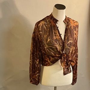 Scotch & Soda sheer sexy autumn pattern metallic thread top. Size XS